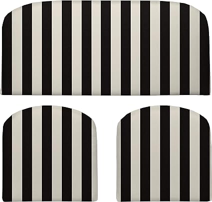 3 Piece Foam Wicker Settee and Chair Cushion Set | Foam | 41” W x 19" D x 3" Thick & 19" x 19" x 3" | Black & White Stripe | SUMMER FLASH SALE - RSH Decor