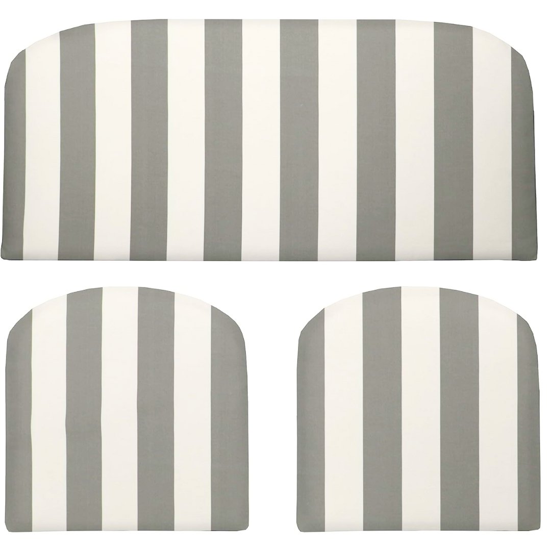 3 Piece Foam Wicker Settee and Chair Cushion Set | Foam | 41” W x 19" D x 3" Thick & 19" x 19" x 3" | Grey & White Stripe | SUMMER FLASH SALE - RSH Decor
