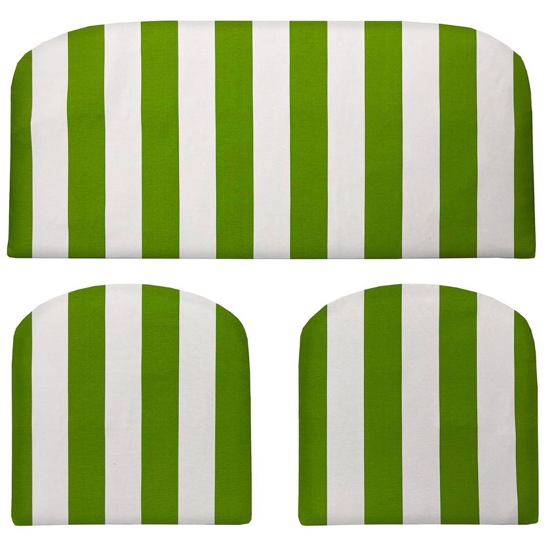 3 Piece Foam Wicker Settee and Chair Cushion Set | Foam | 41” W x 19" D x 3" Thick & 19" x 19" x 3" | Kiwi & White Stripe | SUMMER FLASH SALE - RSH Decor