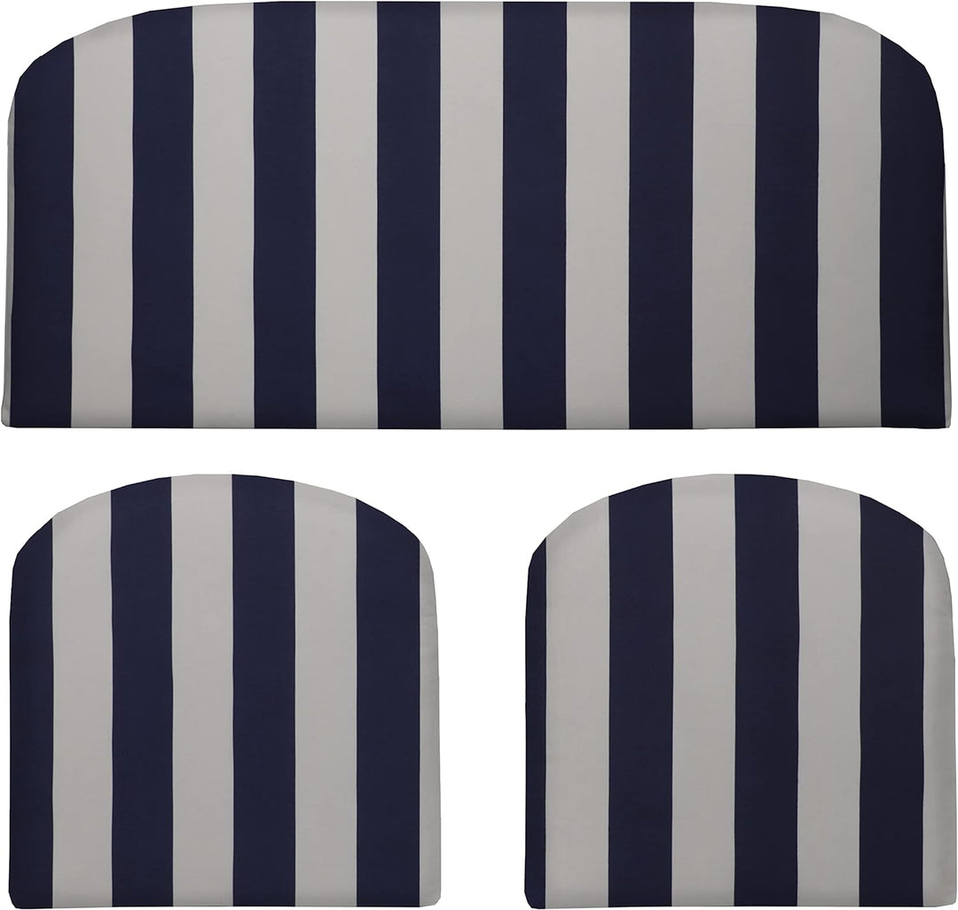 3 Piece Foam Wicker Settee and Chair Cushion Set | Foam | 41” W x 19" D x 3" Thick & 19" x 19" x 3" | Navy & White Stripe | SUMMER FLASH SALE - RSH Decor
