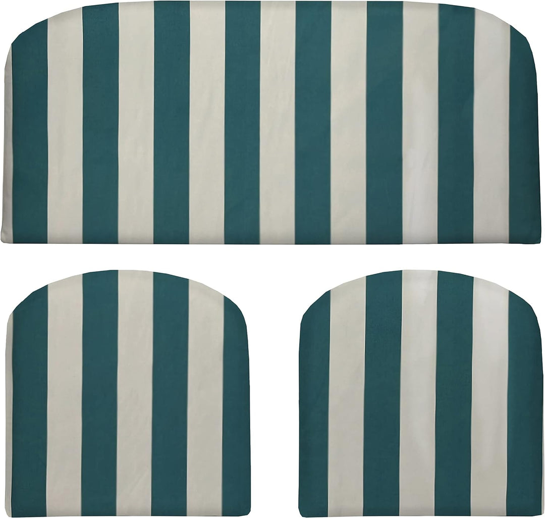 3 Piece Foam Wicker Settee and Chair Cushion Set | Foam | 41” W x 19" D x 3" Thick & 19" x 19" x 3" | Peacock & White Stripe | SUMMER FLASH SALE - RSH Decor