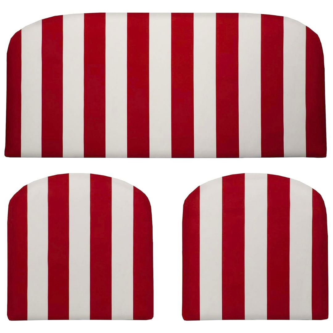 3 Piece Foam Wicker Settee and Chair Cushion Set | Foam | 41” W x 19" D x 3" Thick & 19" x 19" x 3" | Red & White Stripe | SUMMER FLASH SALE - RSH Decor