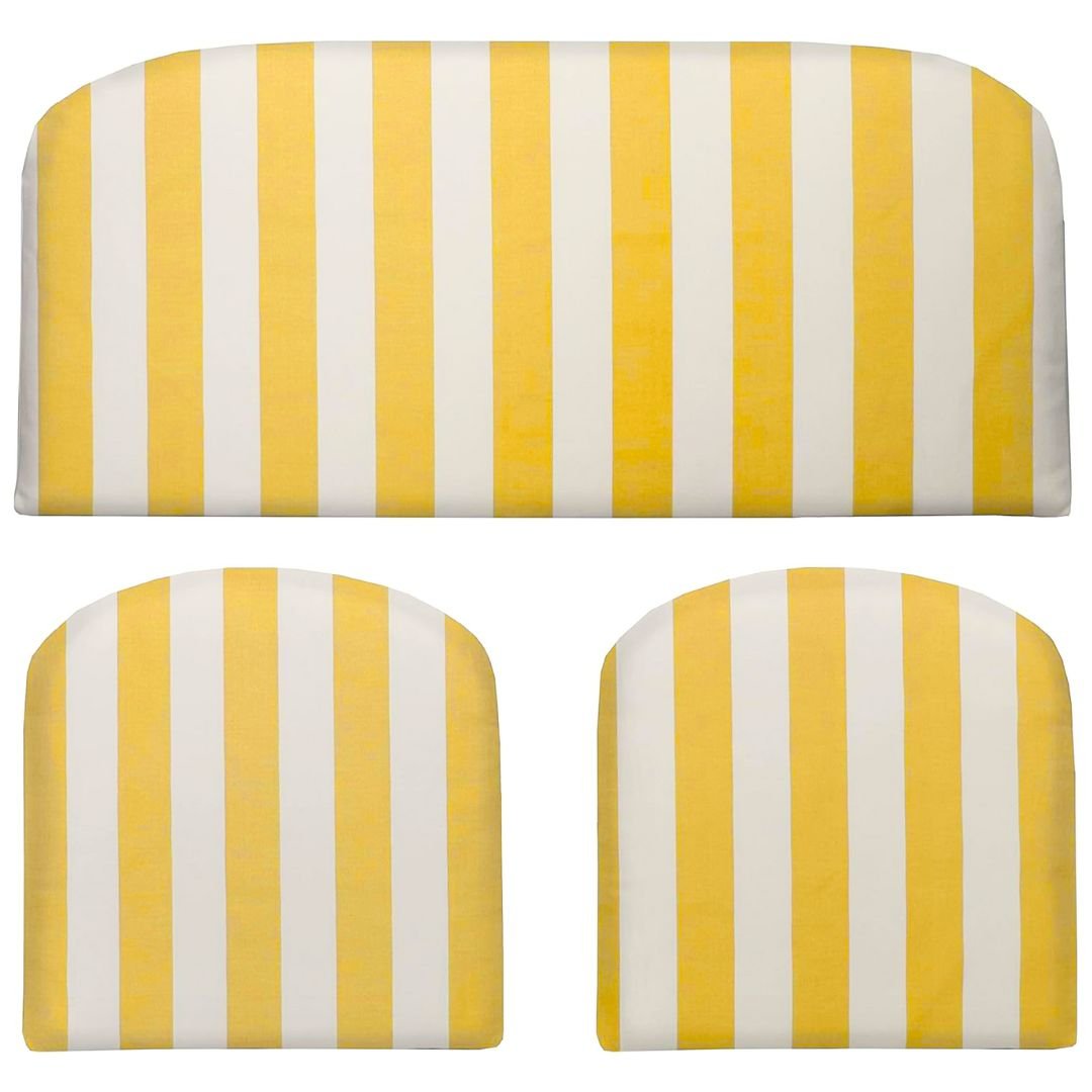 3 Piece Foam Wicker Settee and Chair Cushion Set | Foam | 41” W x 19" D x 3" Thick & 19" x 19" x 3" | Yellow & White Stripe | SUMMER FLASH SALE - RSH Decor