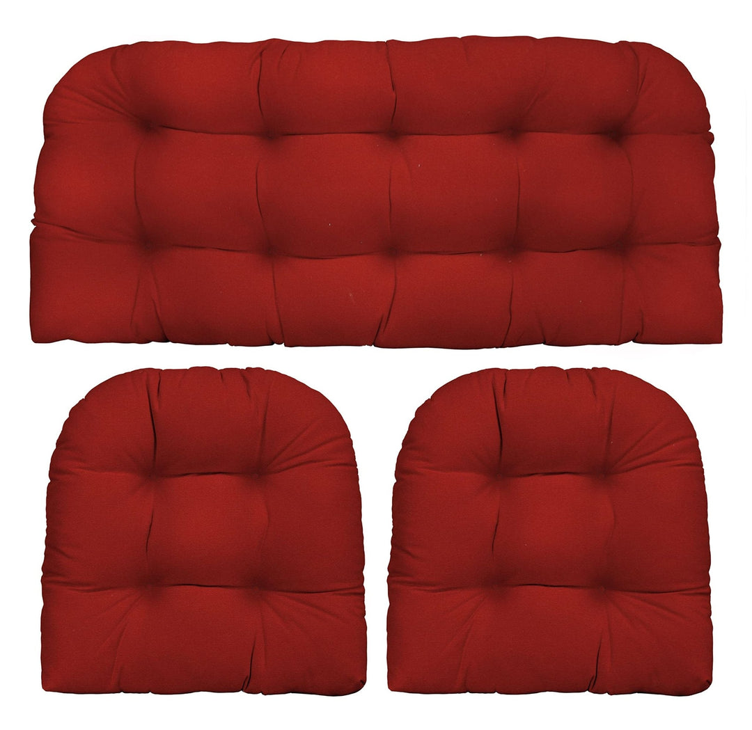 3 Piece Tufted Wicker Settee and Chair Cushion Set | Reversible | 1 Loveseat 41” x 19" & 2 U-Shape 19" x 19" | Red | SUMMER FLASH SALE - RSH Decor