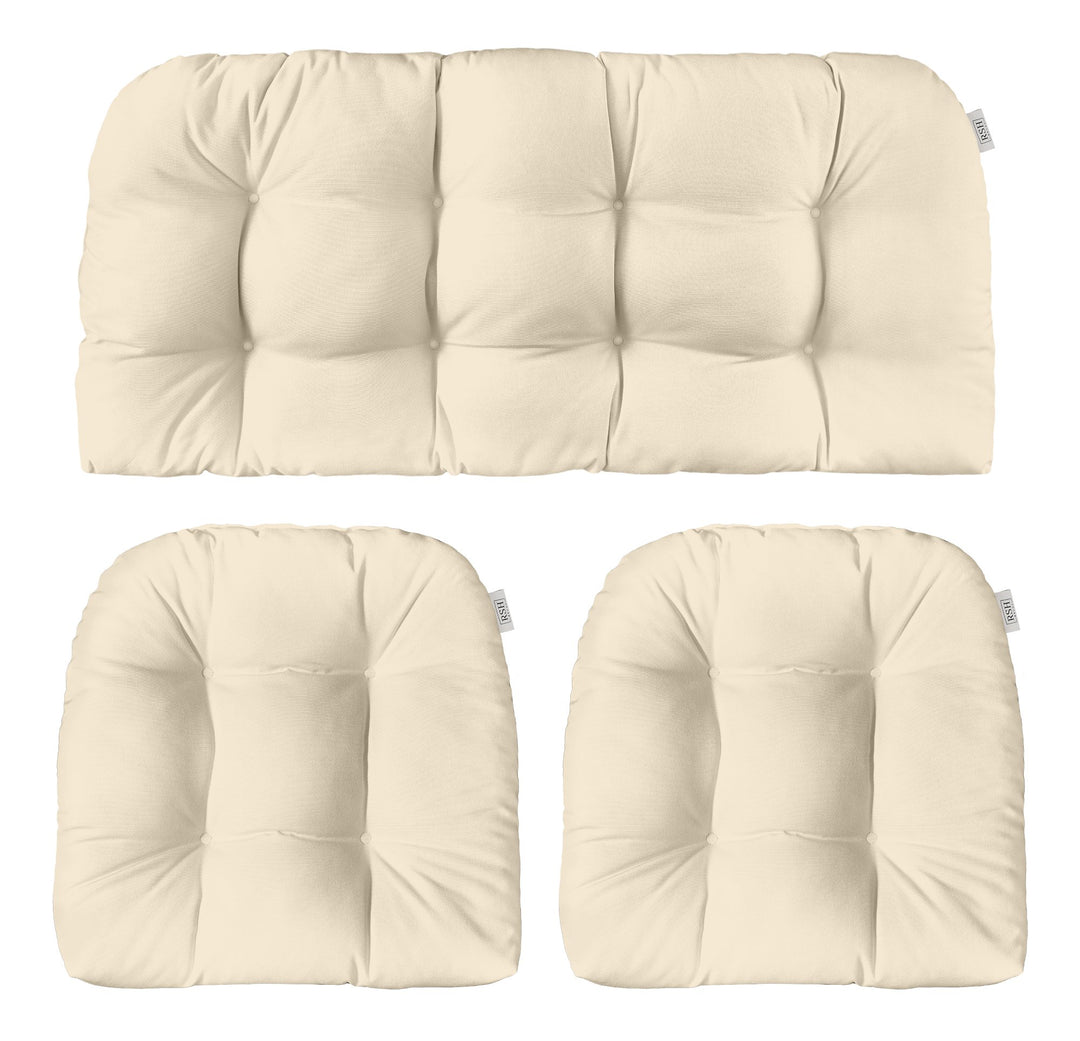 3 Piece Wicker Cushion Set, Tufted, 41" W x 19" D, 19" W x 19" D, Ivory - RSH Decor