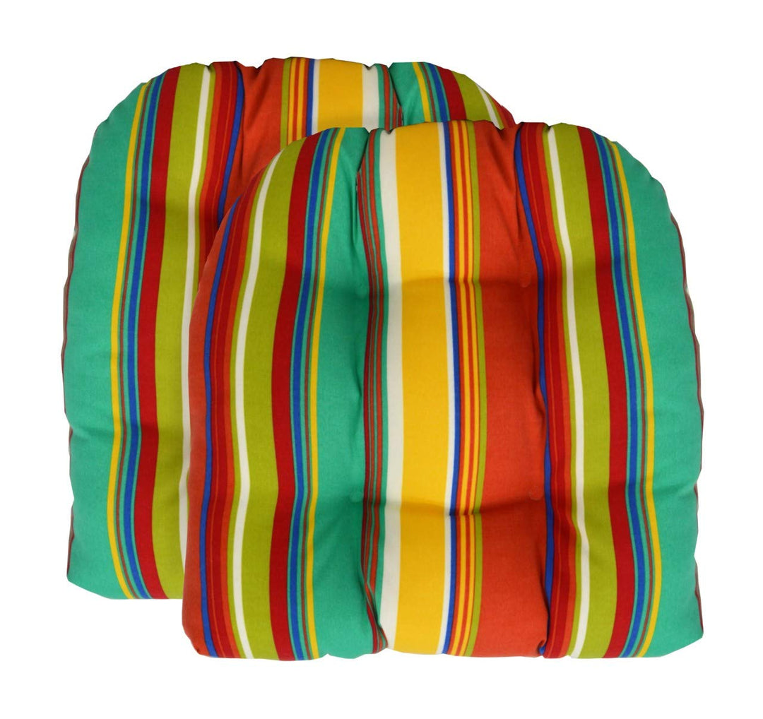 Set of 2 U-Shape Wicker Tufted Seat Cushions | 19" x 19" | Bright Colorful Stripe | SUMMER FLASH SALE - RSH Decor