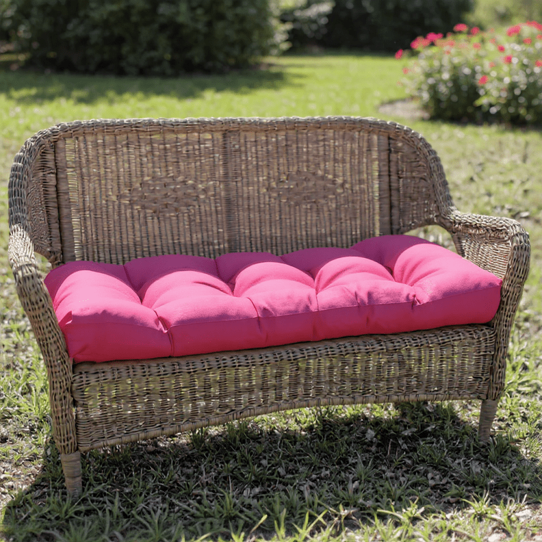 Sunbrella Canvas Hot Pink Tufted Wicker Loveseat Cushion – RSH Decor
