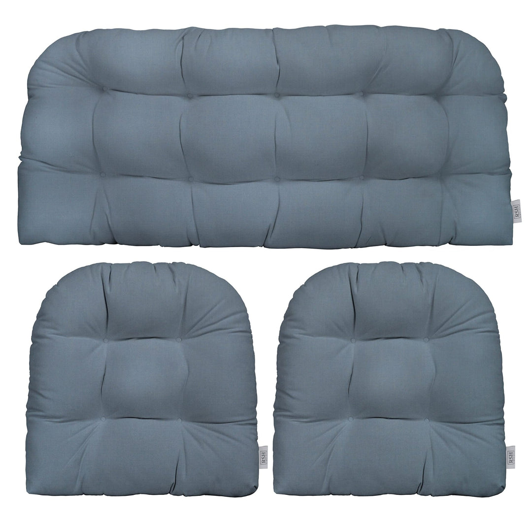 3 Piece Tufted Wicker Cushion Set, Sunbrella Solids, 44" W x 22" D, 22" W x 22" D - RSH Decor Canvas Air Blue