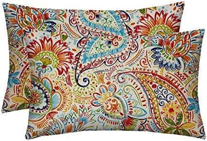 RSH Décor Indoor Outdoor Pillows, Set of 2 Lumbar, 20" x 12", Thin Line Floral Paisley - RSH Decor