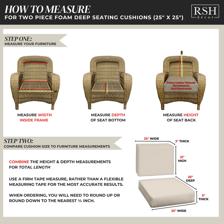 Deep Seating Foam Back Chair Cushion Set | Sunbrella Performance Fabric | Sunbrella Shore Classic