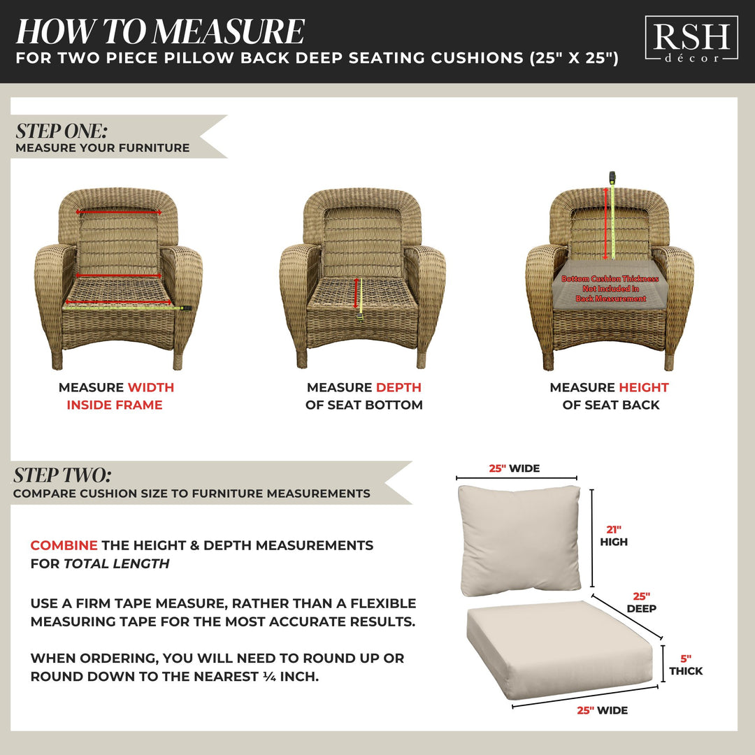 Deep Seating Pillow Back Chair Cushion Set | Sunbrella Performance Fabric | Sunbrella Seville Seaside - RSH Decor