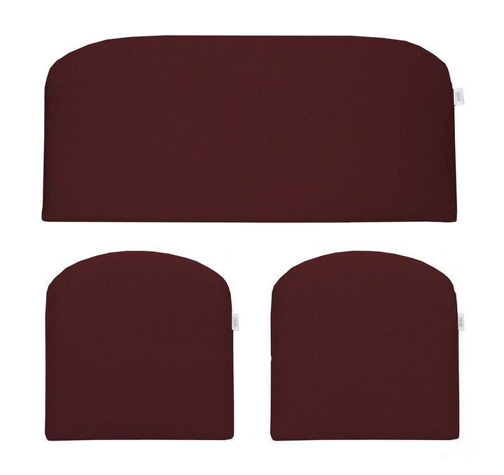 3 Piece Foam Wicker Settee and Chair Cushion Set | Foam | 41” W x 19" D x 3" Thick & 19" x 19" x 3" | Burgundy | SUMMER FLASH SALE - RSH Decor