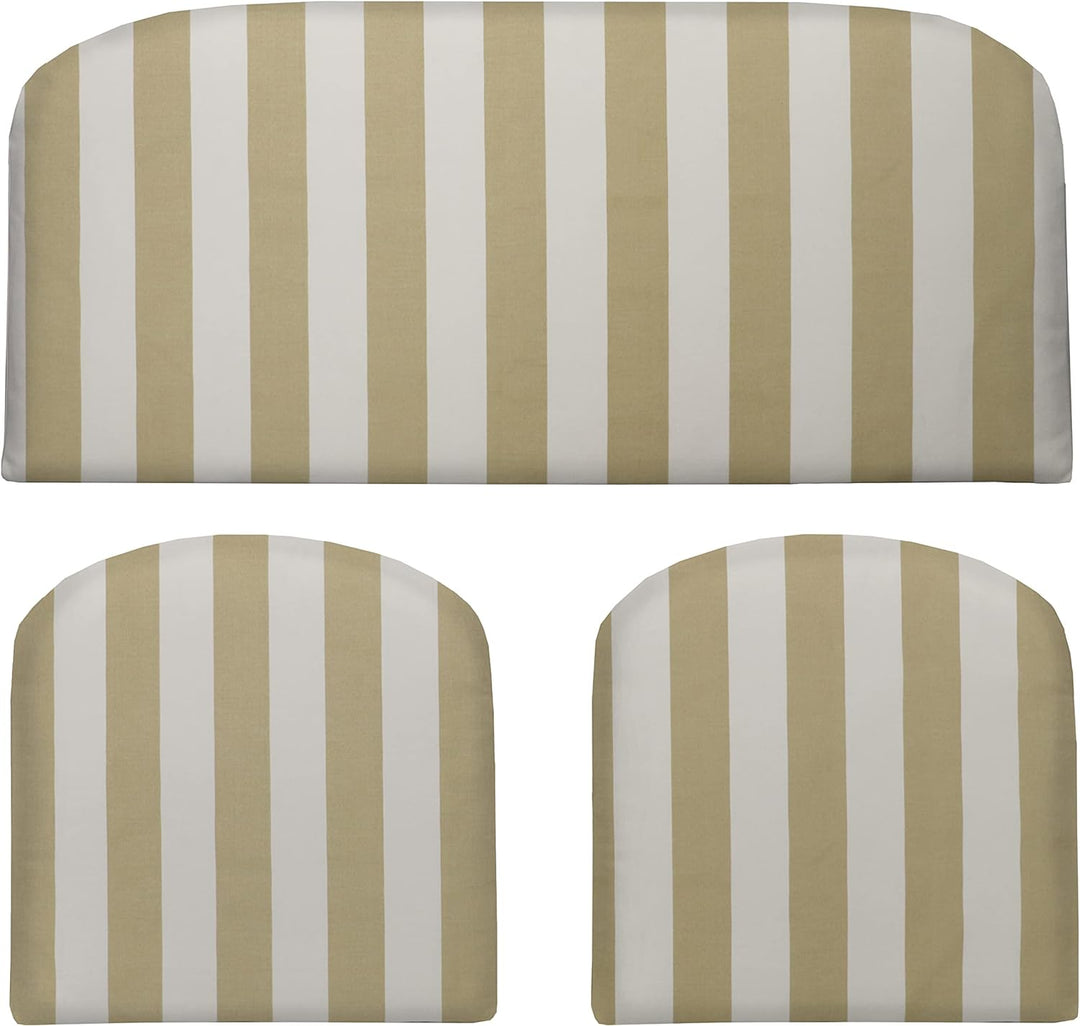 3 Piece Foam Wicker Settee and Chair Cushion Set | Foam | 41” W x 19" D x 3" Thick & 19" x 19" x 3" | Tan & White Stripe - RSH Decor