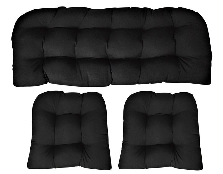 3 Piece Tufted Wicker Cushion Set | Sunbrella Solids | Garnet & Black Collection - RSH Decor