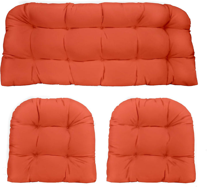 3 Piece Tufted Wicker Settee and Chair Cushion Set | Reversible | 1 Loveseat 41” x 19" & 2 U - Shape 19" x 19" | Coral | SUMMER FLASH SALE - RSH Decor