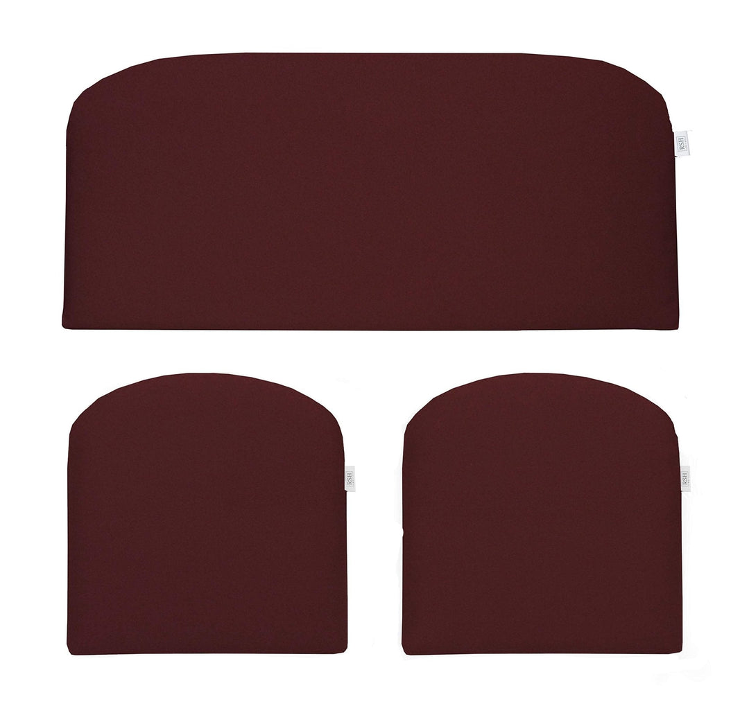 3 Piece Wicker Cushion Set | Foam | Sunbrella Performance Fabric | Sunbrella Canvas Burgundy - RSH Decor