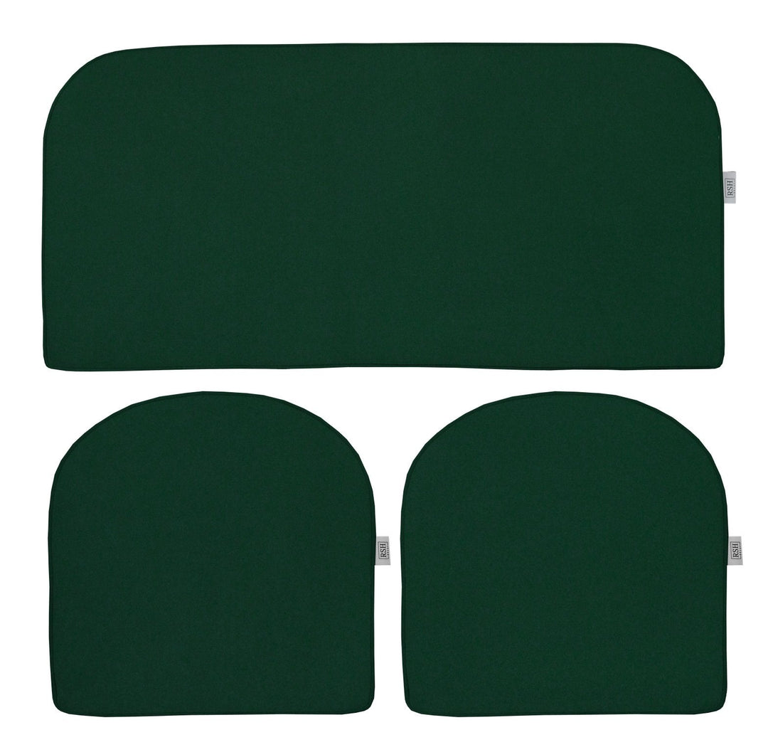 3 Piece Wicker Cushion Set | Foam | Sunbrella Performance Fabric | Sunbrella Canvas Forest Green - RSH Decor