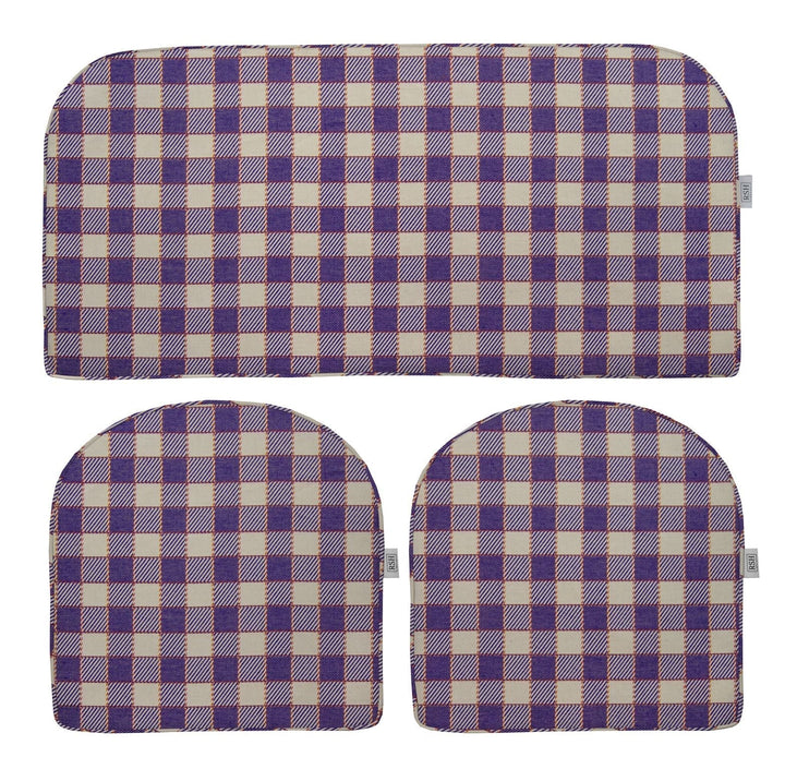 3 Piece Wicker Cushion Set | Foam | Sunbrella Performance Fabric | Sunbrella Encounter Purple Plaid - RSH Decor