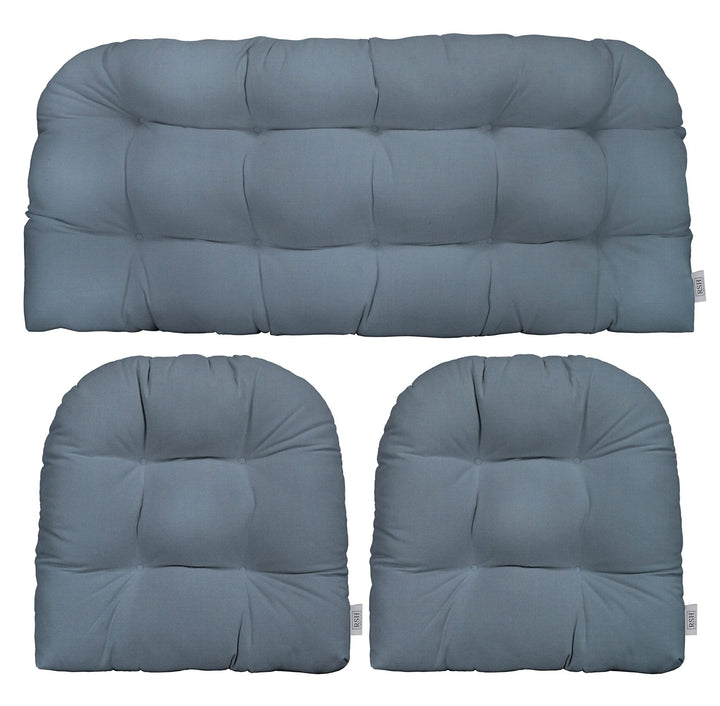 3 Piece Wicker Cushion Set | Tufted | Sunbrella Performance Fabric | Canvas Air Blue - RSH Decor