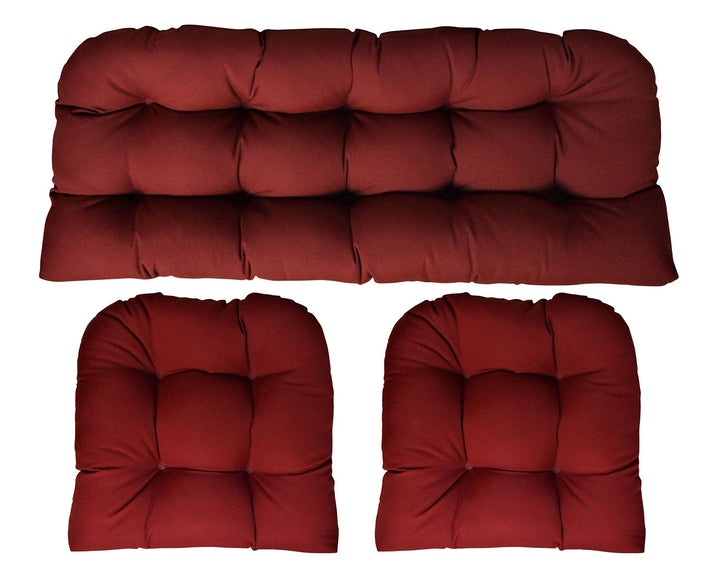 3 Piece Wicker Cushion Set | Tufted | Sunbrella Performance Fabric | Canvas Burgundy - RSH Decor