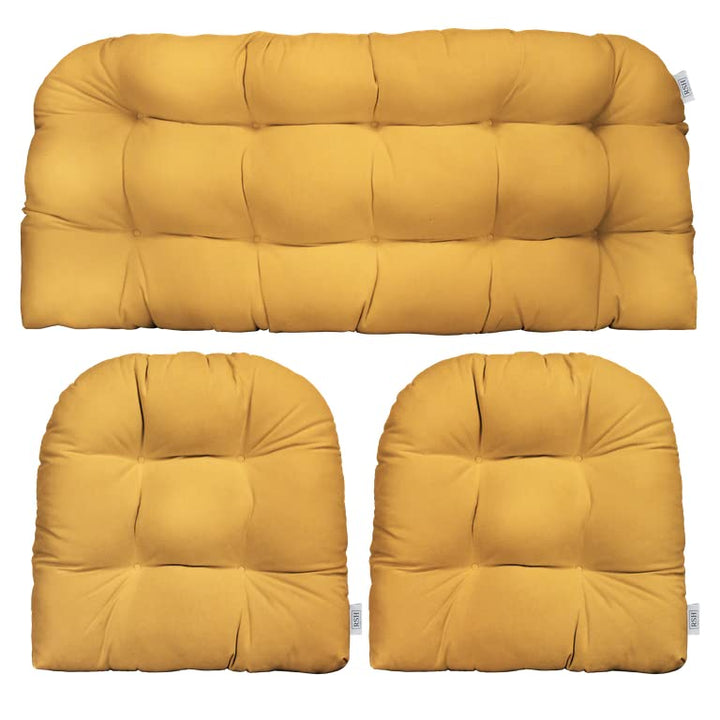 3 Piece Wicker Cushion Set | Tufted | Sunbrella Performance Fabric | Canvas Buttercup Yellow - RSH Decor