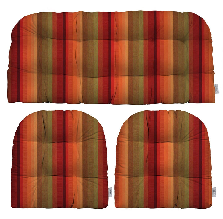 3 Piece Wicker Cushion Set | Tufted | Sunbrella Performance Fabric | Sunbrella Astoria Sunset - RSH Decor