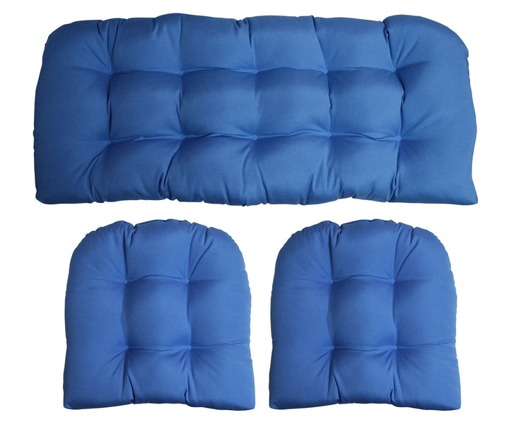 3 Piece Wicker Cushion Set | Tufted | Sunbrella Performance Fabric | Sunbrella Canvas Capri Blue - RSH Decor