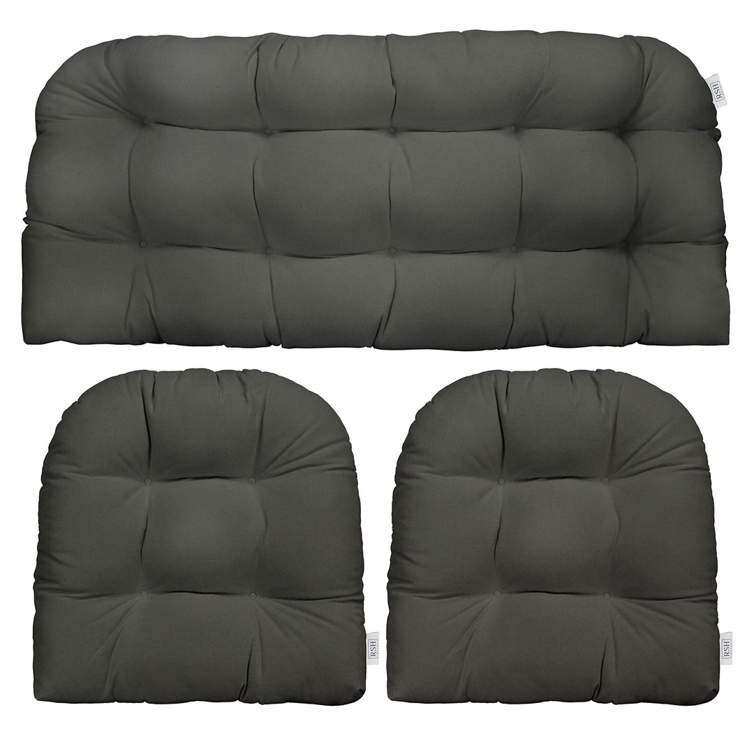 3 Piece Wicker Cushion Set | Tufted | Sunbrella Performance Fabric | Sunbrella Canvas Charcoal - RSH Decor