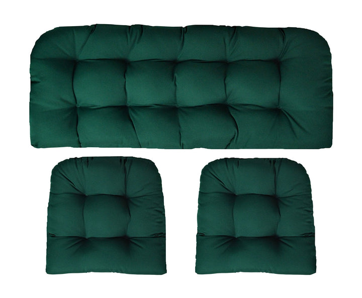 3 Piece Wicker Cushion Set | Tufted | Sunbrella Performance Fabric | Sunbrella Canvas Forest Green - RSH Decor