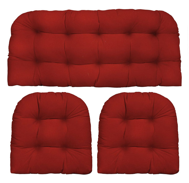 3 Piece Wicker Cushion Set | Tufted | Sunbrella Performance Fabric | Sunbrella Canvas Jockey Red - RSH Decor