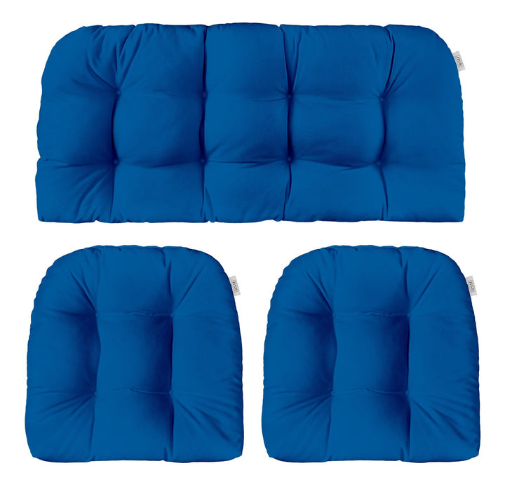 3 Piece Wicker Cushion Set | Tufted | Sunbrella Performance Fabric | Sunbrella Canvas Pacific Blue - RSH Decor