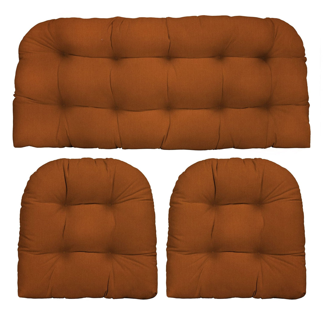 3 Piece Wicker Cushion Set | Tufted | Sunbrella Performance Fabric | Sunbrella Canvas Rust - RSH Decor