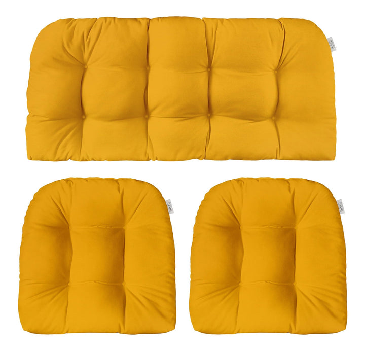 3 Piece Wicker Cushion Set | Tufted | Sunbrella Performance Fabric | Sunbrella Canvas Sunflower Yellow - RSH Decor