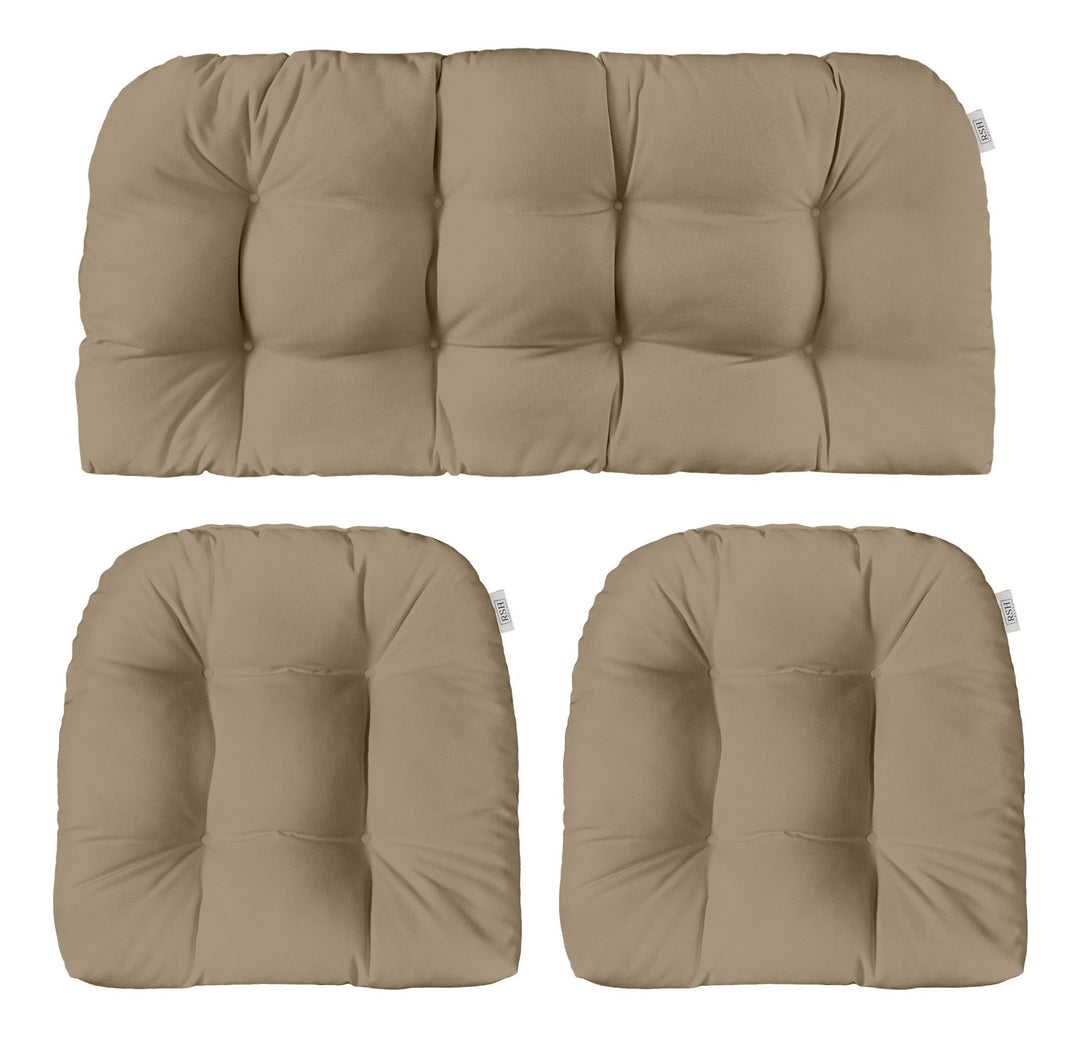 3 Piece Wicker Cushion Set | Tufted | Sunbrella Performance Fabric | Sunbrella Canvas Taupe - RSH Decor