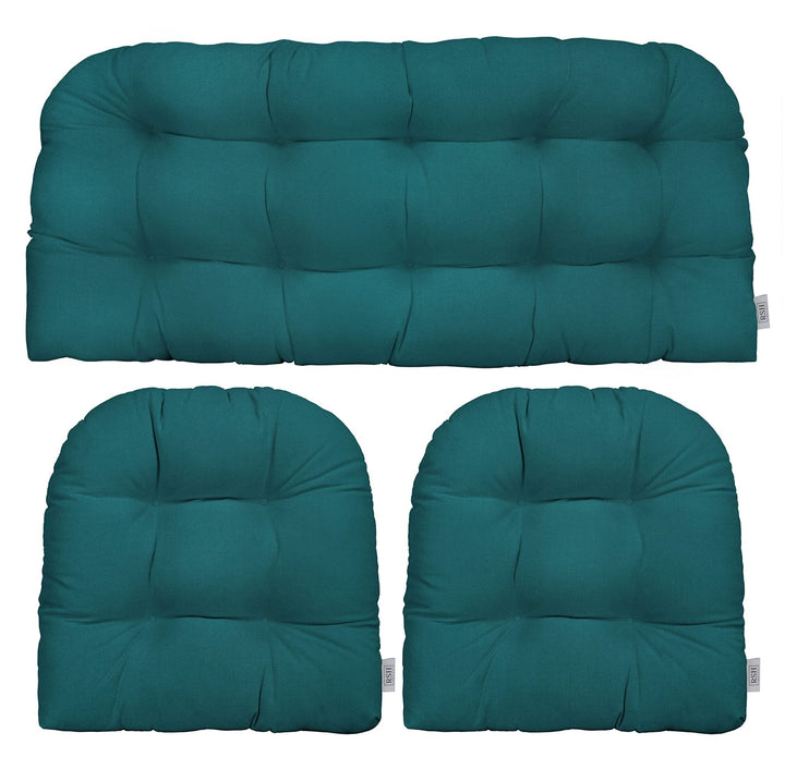 3 Piece Wicker Cushion Set | Tufted | Sunbrella Performance Fabric | Sunbrella Spectrum Peacock - RSH Decor