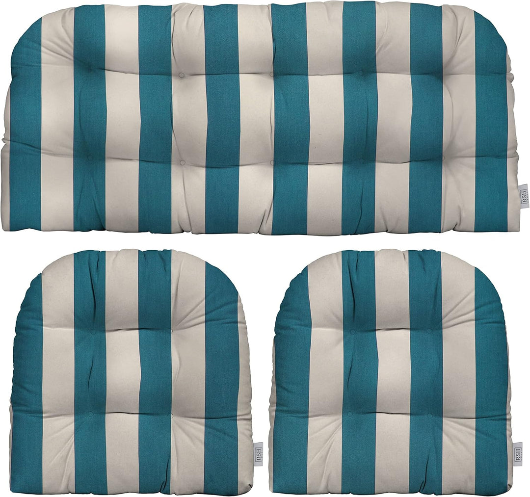 3 Piece Wicker Cushion Set | Tufted | Sunbrella Stripes - RSH Decor