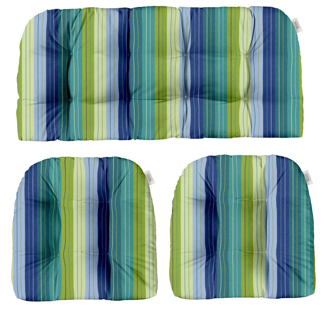 3 Piece Wicker Cushion Set | Tufted | Sunbrella Stripes - RSH Decor