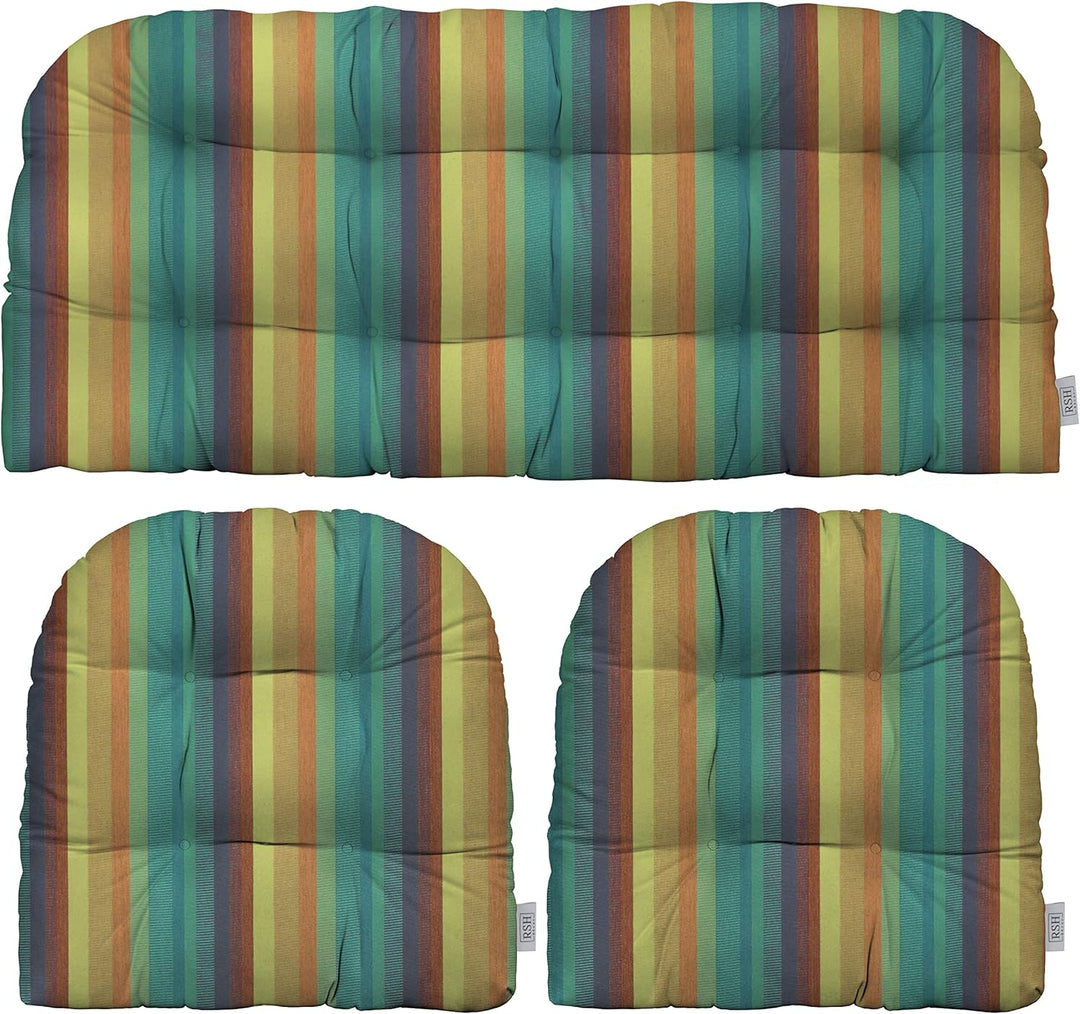 3 Piece Wicker Cushion Set | Tufted | Sunbrella Stripes - RSH Decor