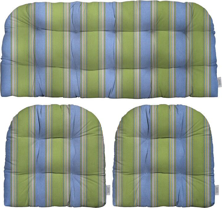 3 Piece Wicker Cushion Set | Tufted | Sunbrella Stripes - RSH Decor