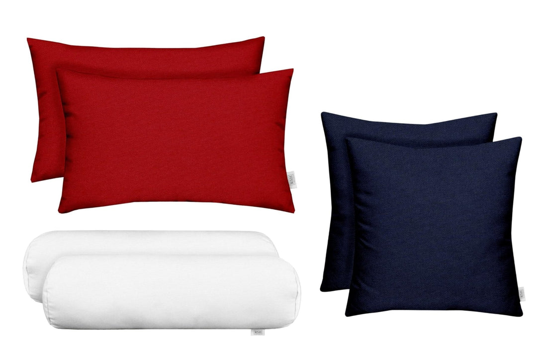 6 - Pack Sunbrella Red, White, Blue Pillow Set - RSH Decor