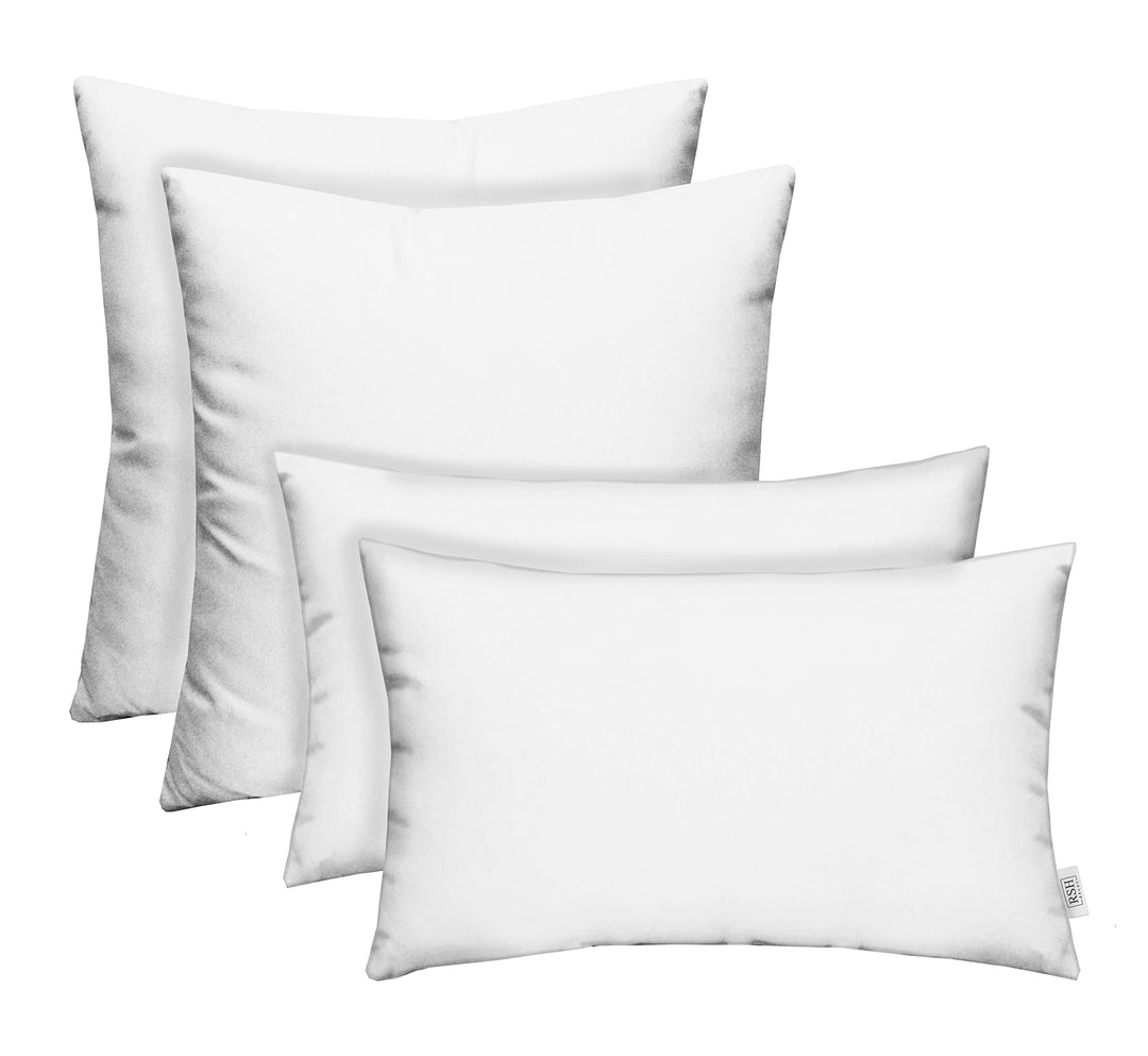 RSH Décor Sunbrella Pillow Set of 4 – 2 Lumbar 20"x12" & 2 Square 17"x17" Outdoor Throw Pillows | Canvas White | Fade, Water & UV Resistant Indoor/Outdoor Cushions | Made in USA