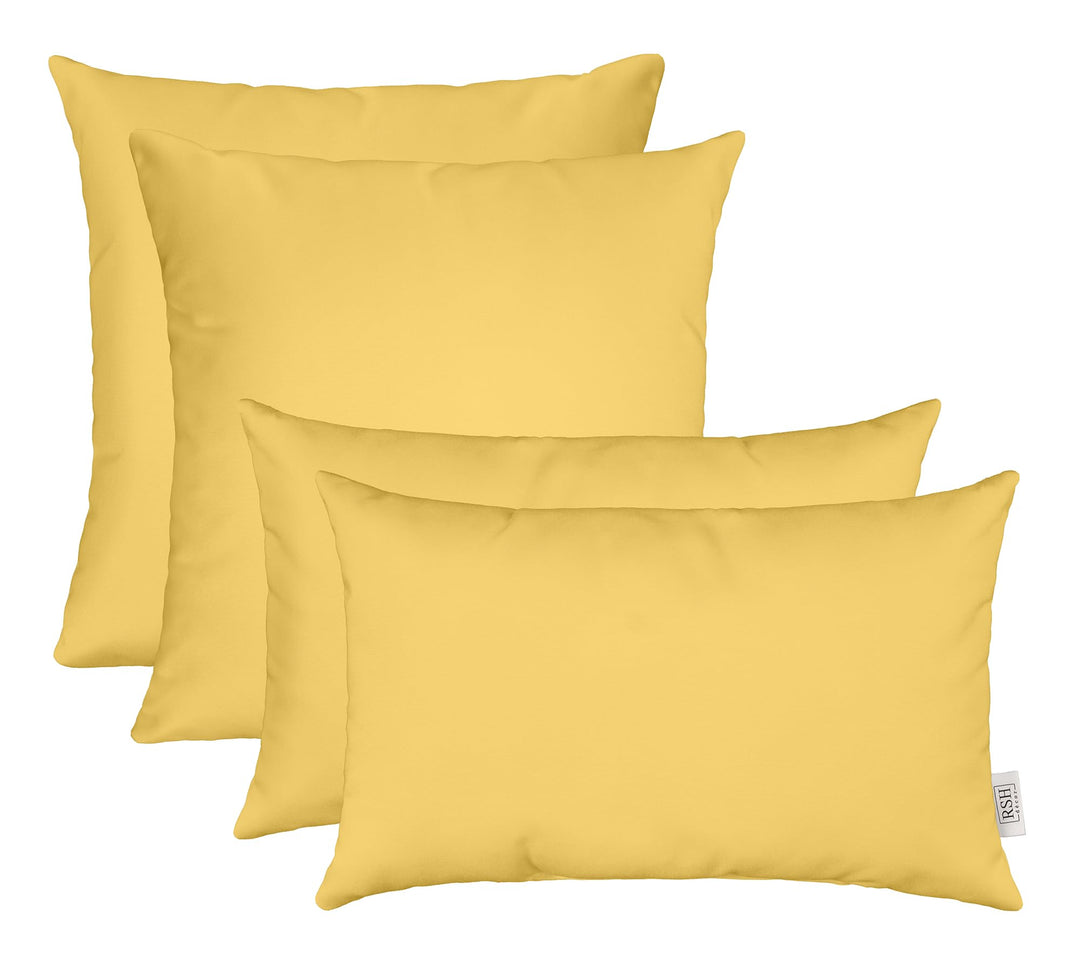 RSH Decor Indoor Outdoor Set of 4 Square & Rectangle Throw Pillows Made of Sunbrella Canvas Buttercup Soft Yellow (12" x 20" & 17" x 17")