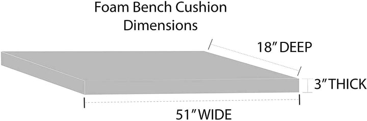 Foam Bench Cushion with Ties, 51" x 18" x 3", Sunbrella Solids