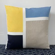 Sunbrella Blocks Pillow in Buttercup/Air Blue