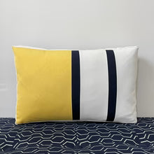 Sunbrella Duo Stripe Lumbar Pillow in Buttercup/Navy