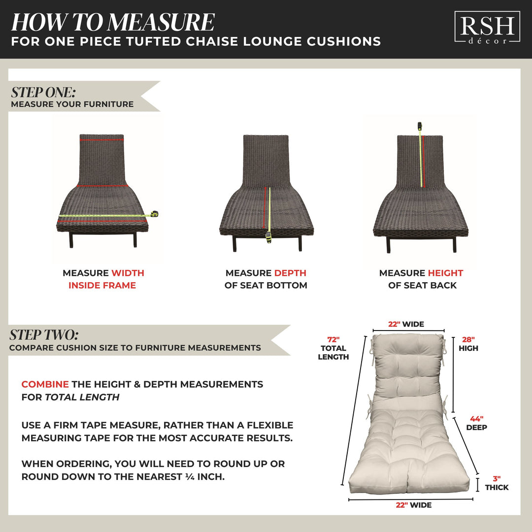 Chaise Lounge Chair Cushion | Tufted | 72" H x 22" W | Sunbrella Cabana Classic - RSH Decor