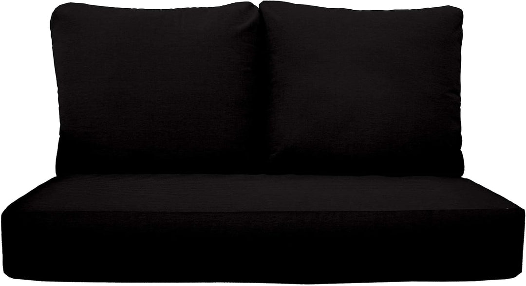 Deep Seating Loveseat Cushion Set with Pillow Backs | 1 Loveseat Cushion 46”W x 24”D x 5" & 2 Pillow Backs 25”W x 21”H | Black | SUMMER FLASH SALE - RSH Decor