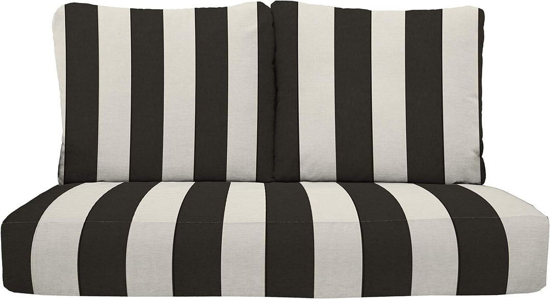 Deep Seating Loveseat Cushion Set with Pillow Backs | 1 Loveseat Cushion 46”W x 24”D x 5" & 2 Pillow Backs 25”W x 21”H | Black & White Stripe | SUMMER FLASH SALE - RSH Decor