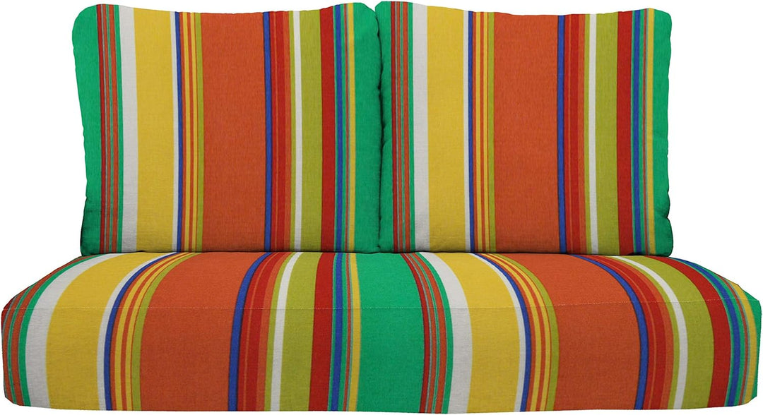 Deep Seating Loveseat Cushion Set with Pillow Backs | 1 Loveseat Cushion 46”W x 24”D x 5" & 2 Pillow Backs 25”W x 21”H | Bright Colorful Stripe | SUMMER FLASH SALE - RSH Decor
