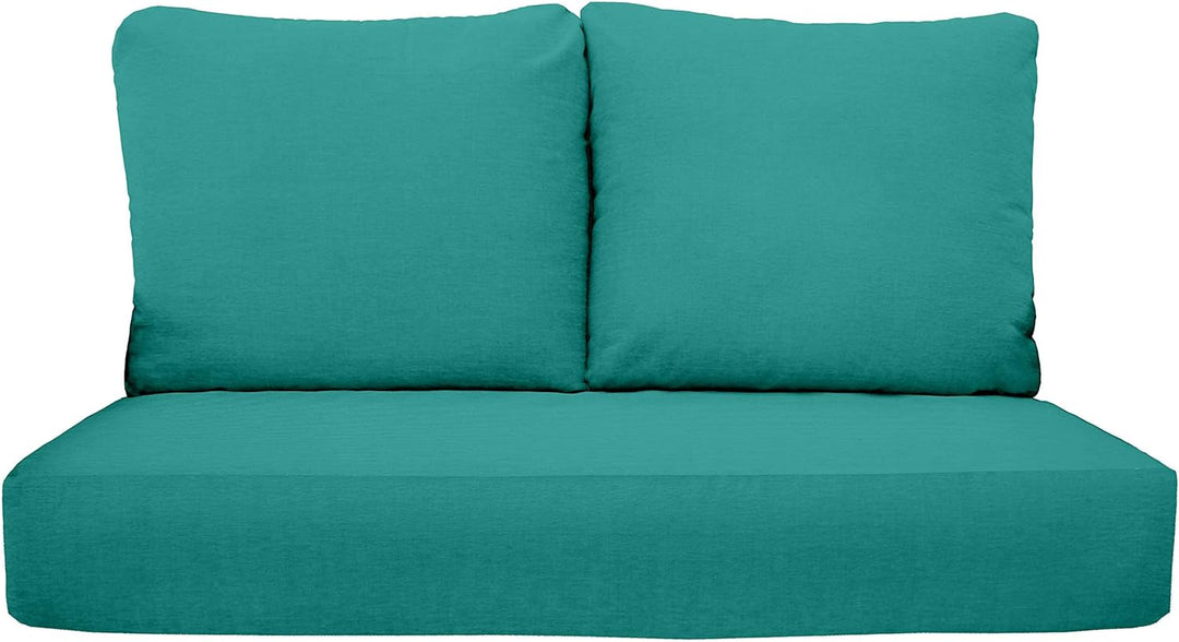 Deep Seating Loveseat Cushion Set with Pillow Backs | 1 Loveseat Cushion 46”W x 24”D x 5" & 2 Pillow Backs 25”W x 21”H | Cancun Blue | SUMMER FLASH SALE - RSH Decor